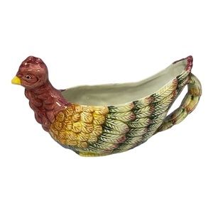 Vintage Benchmark Hand Painted Golden Harvest Turkey Gravy Boat or Planter